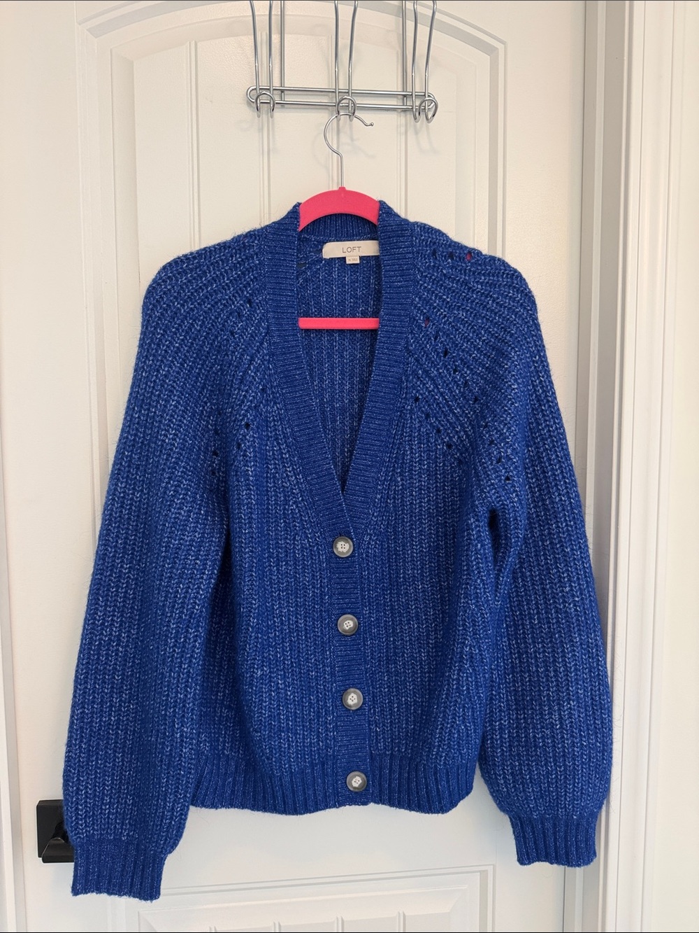 LOFT Deep Blue Chunky V-Neck Button Cardigan